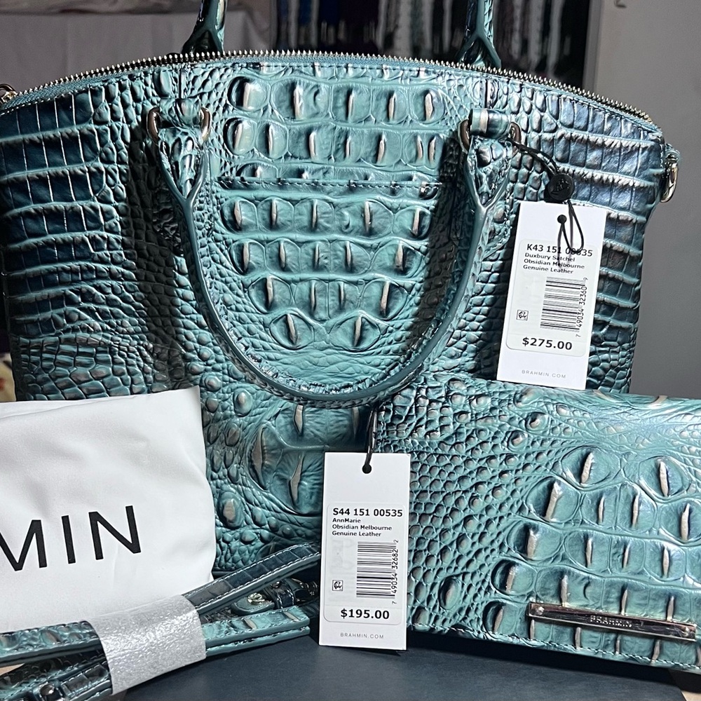 NWT Brahmin Duxbury Satchel Obsidian with matching wallet